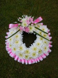 Wreath Tribute - White & Pink with Bow - £30.00