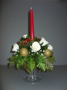 Pedestal Candle with Roses and Poinsettia - £20.00
