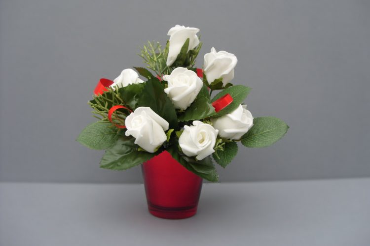 Small Red Vase with White Roses - £10.50