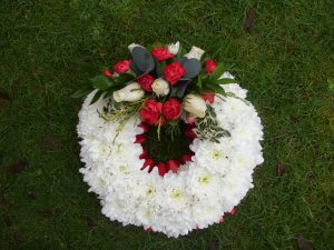 Wreath - Crysanth, Red Carnation & White Rose - £41.00