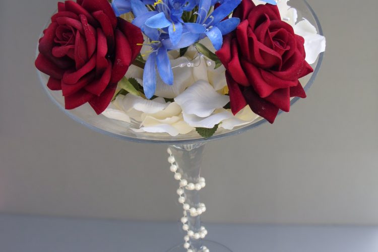 Martini Vase - Red Roses & Blue Agapanthus - £44.00