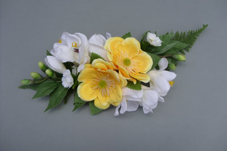 Cake Decoration - Yellow Anemone with Rose, Freesia & Asparagus Fern - from £19.00