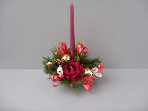 Table Arrangement - Red Roses, Gold Baubles & Cones - from £12.00
