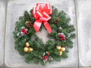 18” Wreath - Small Cone and Berry Picks, Baubles, Cones & Red Bow - from £17.00
